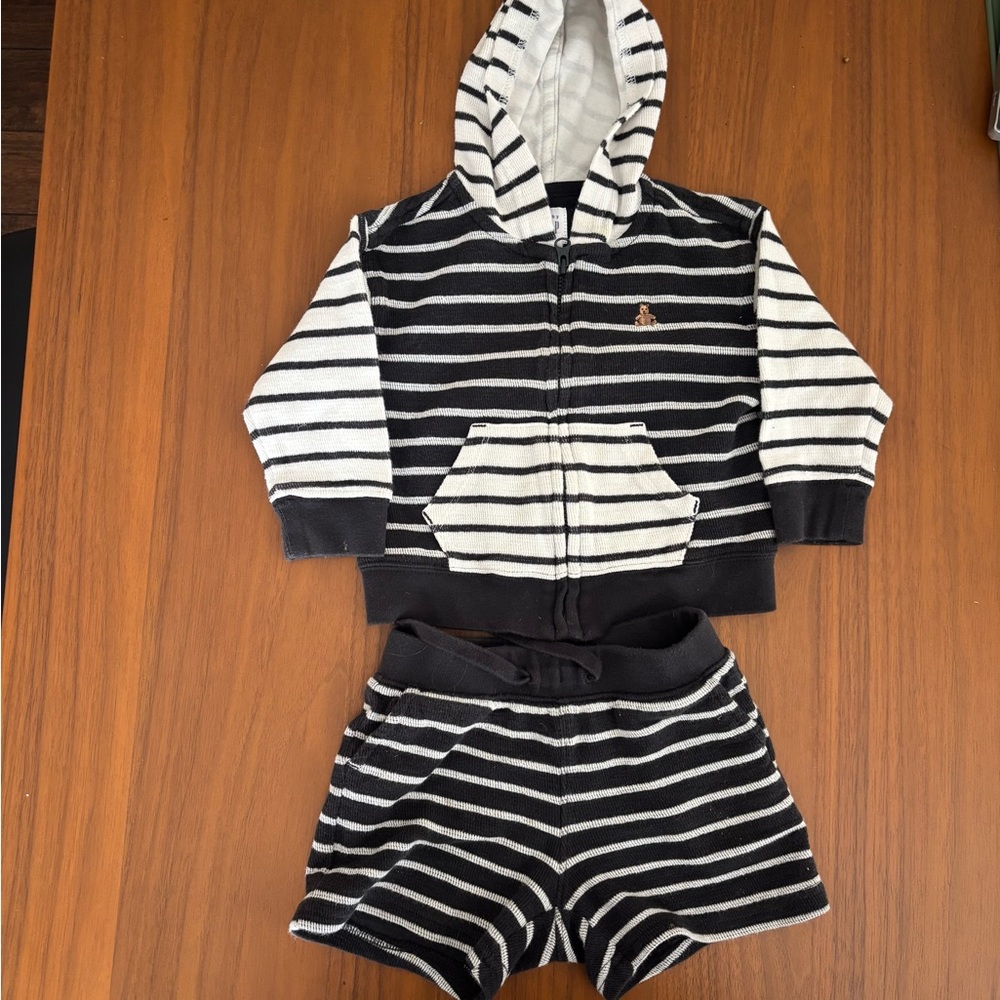 GAP Black and White Striped Baby Hoodie Short Set